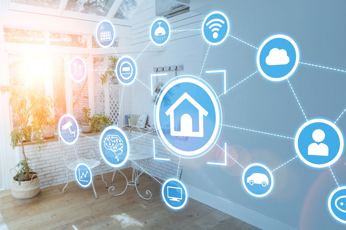 A modern smart home setup showcasing advanced security technology and devices for enhanced home safety and convenience.